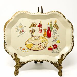 Vintage Pilgrim Art Minette Rice Metal Serving Tray Hand Decorated Kitchen Tole